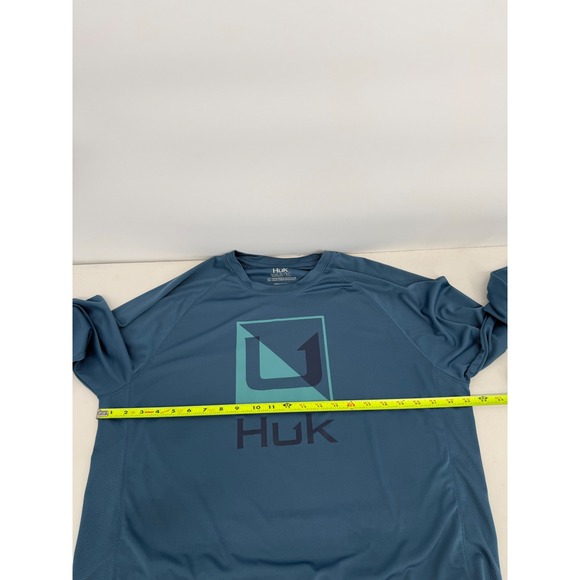 Huk Mens Blue Long Sleeve Graphic Logo Performance Fishing Shirt Sz XL - Picture 5 of 8